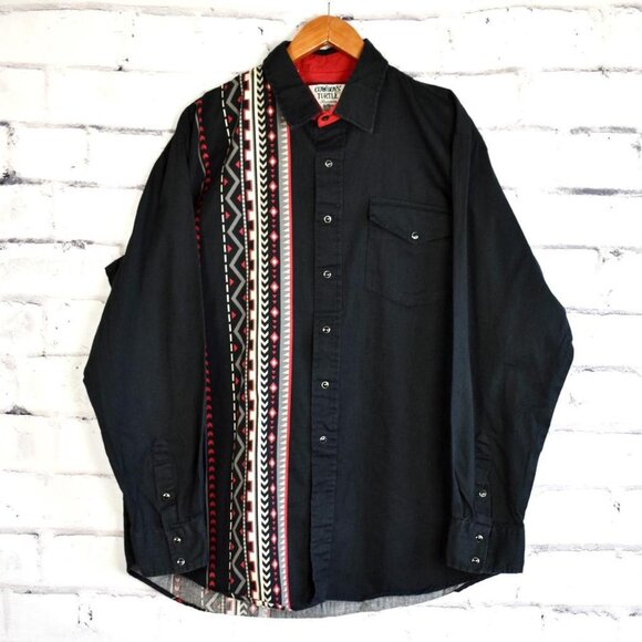 Vintage 80s / 90s Cowboy’s Turtle Western Ikat Cowboy Pearl Snap Shirt - Picture 1 of 8